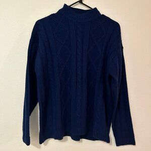 Vintage Erika Classics Clothing Co. Navy Blue Cable Knit Sweater Women med cabin